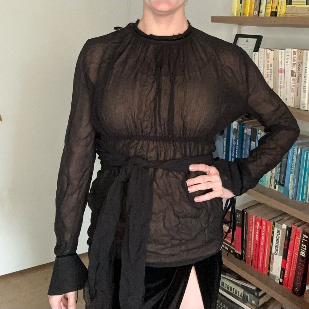 Zara Gauzy Black Sheer Women's Wrap Blouse XS